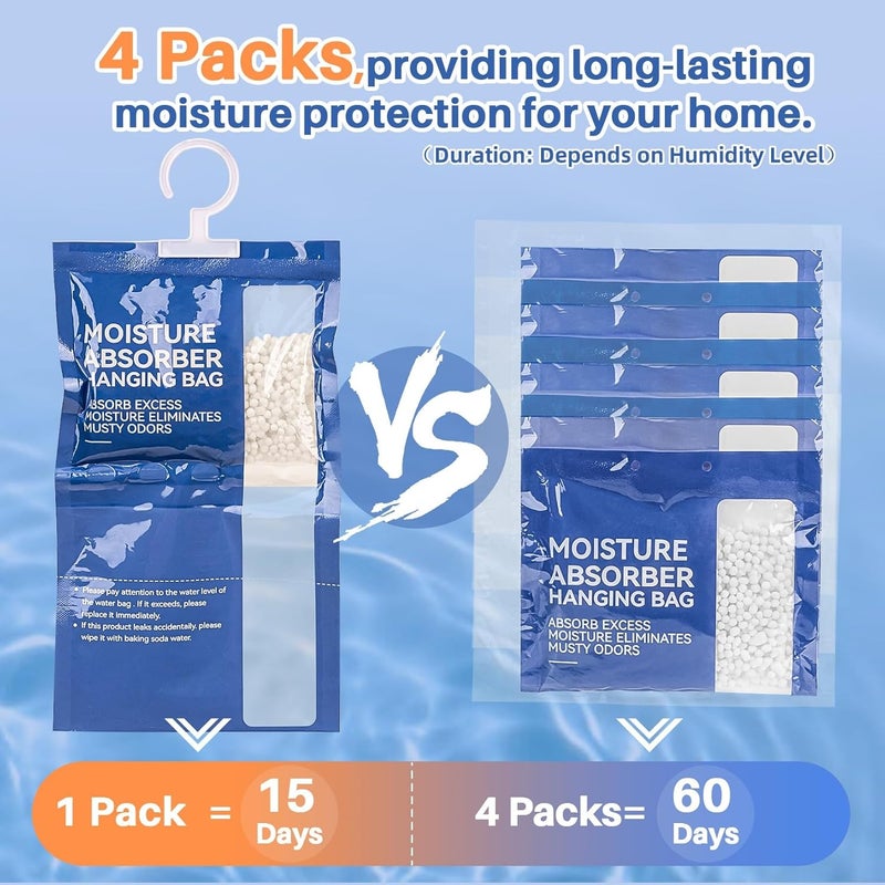 Rainflow Moisture Absorbers - 4 Packs Hanging Closet Dehumidifier Bags Moisture Absorber Closet Moisture Absorbers Bags Desiccant Bags for Home Closet Wardrobe Bedroom Bathroom Basement Cars RV - Image 2